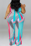 Green Casual Print Pocket Patchwork Spaghetti Strap Plus Size Jumpsuits