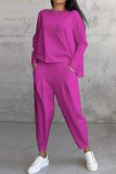 White Casual Solid Color Pocket O Neck Long Sleeve Two Pieces