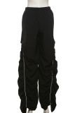 Rose Red Casual Solid Color Patchwork Ruched Loose High Waist Patchwork Bottoms