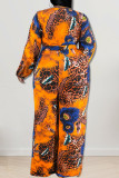 Purple Casual Print Patchwork V Neck Plus Size Jumpsuits