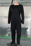 White Casual Solid Color Pocket O Neck Long Sleeve Two Pieces