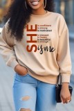 Light Khaki Casual Letter Print Basic O Neck Tops