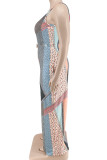 Green Casual Print Pocket Patchwork Spaghetti Strap Plus Size Jumpsuits