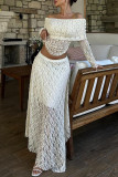 White Sexy Solid Color Patchwork See-Through Backless Off Shoulder Tops