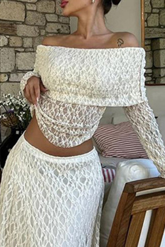 White Sexy Solid Color Patchwork See-Through Backless Off Shoulder Tops