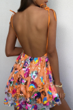 White Sexy Party Solid Color Sequins Lace Up Backless V Neck Sling Dresses