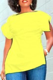 Yellow Casual Solid Patchwork Slit Zipper O Neck T-Shirts