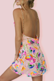 White Sexy Party Solid Color Sequins Chains Sling Dresses