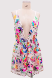 White Sexy Party Solid Color Sequins Lace Up Backless V Neck Sling Dresses