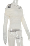 White Sexy Solid Color Patchwork See-Through Backless Off Shoulder Tops