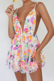 White Sexy Party Solid Color Sequins Lace Up Backless V Neck Sling Dresses
