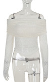 White Sexy Solid Color Patchwork See-Through Backless Off Shoulder Tops
