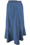 Light Blue Casual Solid Color Basic Plus Size High Waist Denim Skirt