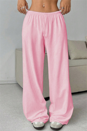 Pink Casual Solid Color Basic Regular Mid Waist Conventional Solid Color Trousers