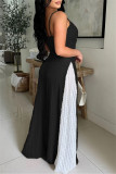 Brown Casual Patchwork Backless Contrast Spaghetti Strap Regular Jumpsuits