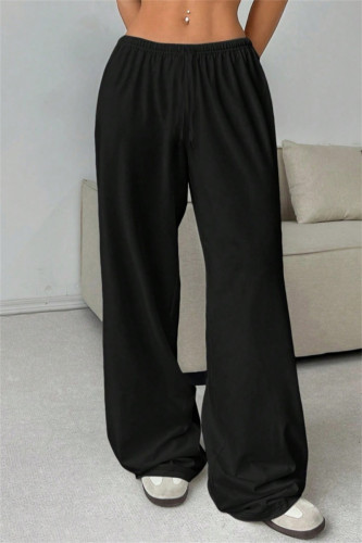 Black Casual Solid Color Basic Regular Mid Waist Conventional Solid Color Trousers