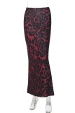 Fuchsia Casual Leopard Print Basic Bodycon High Waist Conventional Full Print Skirts