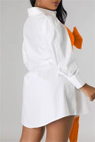 Black Casual Patchwork Buttons Bow Decor Belted Contrast Turndown Collar Shirt Dresses