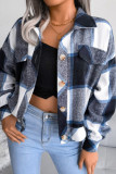 Green Casual Plaid Buckle Patchwork Turndown Collar Outerwear
