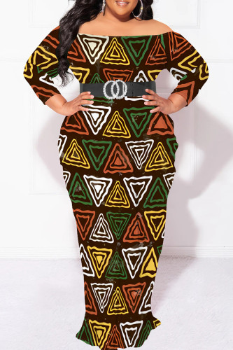 Multicolor Elegant Print Patchwork Backless Off Shoulder Printed Plus Size Dresses