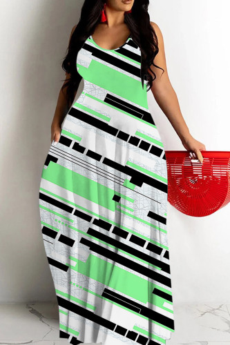 White Green Casual Graphic Print Sleeveless Backless Spaghetti Strap Casual Vacation Plus Size Loose Straight Maxi Dresses