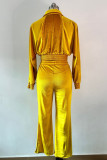 Rose Red Casual Solid Color Zipper Turndown Collar Long Sleeve Two Pieces