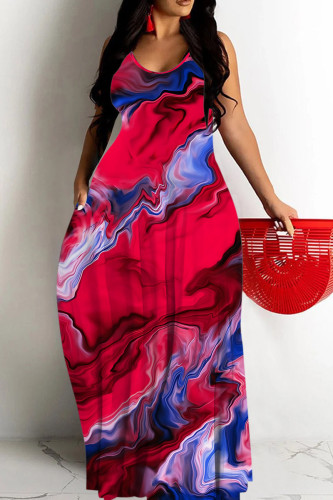 Red Casual Graphic Print Sleeveless Backless Spaghetti Strap Casual Vacation Plus Size Loose Straight Maxi Dresses