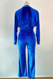Rose Red Casual Solid Color Zipper Turndown Collar Long Sleeve Two Pieces