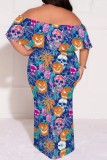 Orange Casual Halloween Skull Print Off Shoulder Casual Vacation Plus Size Straight Loose Maxi Dresses