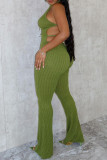Green Casual Solid Color Hollow Out Patchwork Halter Regular Jumpsuits