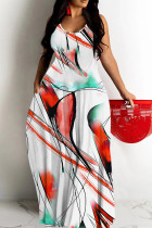 White Red Casual Graphic Print Sleeveless Backless Spaghetti Strap Casual Vacation Plus Size Loose Straight Maxi Dresses
