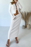 Grey Long Sleeve Cut-Out Crop Top and Maxi Skirt Casual Outings Date Night Bodycon Two Piece Dress Set