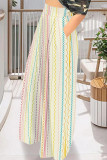 Camouflage Casual Camouflage Print Stripe Pocket High Waist Straight Loose Wide Leg Pants