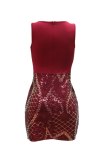 Royal Blue Sleeveless Sequins Bodycon Mini Dress O Neck Formal Holiday Party Evening Gown