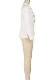 White Double-Breasted Slim Fit Blazer Notched Lapel Collar Long Sleeve Business Jacket