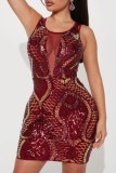 Royal Blue Sleeveless Sequins Bodycon Mini Dress O Neck Formal Holiday Party Evening Gown