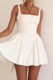 White Sweet Sleeveless Backless With Bow Square Collar Holiday Party Mini Dress