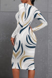 Green Plaid Floral Print Crewneck Long Sleeve Holiday Party Bodycon Midi Dresses