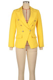White Double-Breasted Slim Fit Blazer Notched Lapel Collar Long Sleeve Business Jacket