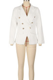 White Double-Breasted Slim Fit Blazer Notched Lapel Collar Long Sleeve Business Jacket