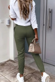 Army Green Formal Mid Waist Slim Fit Pencil Bottoms Office Lady Skinny Pants