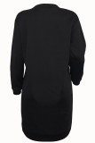 Black Lette Print Crewneck Neck O Neck Straight Loose Mini Sweatshir Dresses