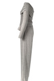 Light Brown Off-Shoulder Long Sleeve Top and Wide Leg Pants Office Lady Cut-Out Two Piece Trouser Set