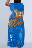 Red-brown Leopard Floral Print O Neck Short Sleeve Casual Outings Vacation Plus Size Straight Loose Maxi Dress