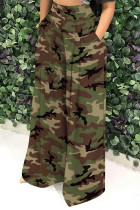 Green Casual Street Geometric Print Camouflage Print Pocket Contrast Loose High Waist Wide Leg Full Print Bottoms