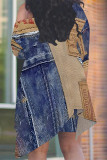 Multicolor Casual Street Faux Denim Print Irregular Contrast Sloping Shoulder Plus Size Two Pieces
