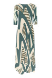 White Floral Print Gradient Pocket O Neck Irregular Hem Casual Vacation Loose Maxi Dresses