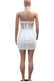 Black Sexy Solid Color Patchwork See-Through Backless Flower Shape Strapless Wrapped Skirt Dresses