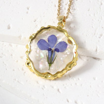 Blue Purple Casual Vacation Real flowers Patchwork Chains Necklaces
