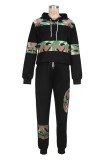 Green Camo Patchwork Tracksuit Set Casual Streetwear Long Sleeve Hoodie and Loose Fit Jogger Pant